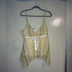 Vintage y2k mkm designs babydoll lace tank top die XL bow lined metallic fairy